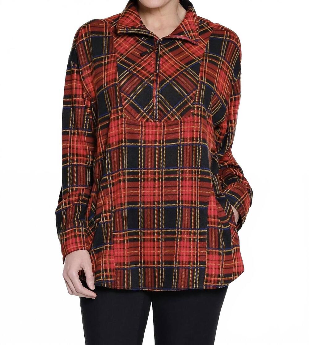NEW TRU LUXE half zip front knit shirt in navy plaid